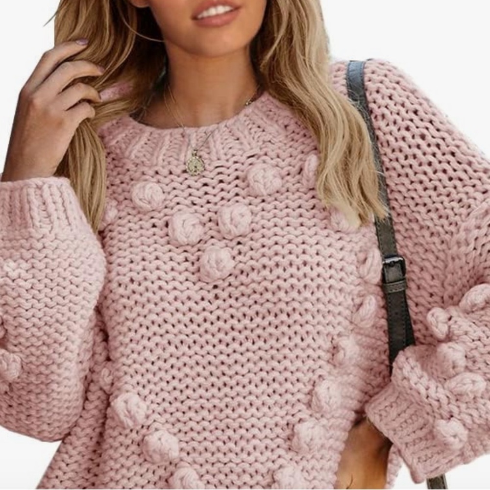 Women’s Oversized Chunky Batwing Sweater, Pale Pink, Size S